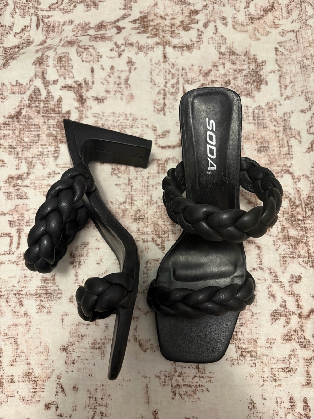 Soda Women's Braided Double-Strap Black Heeled Slides